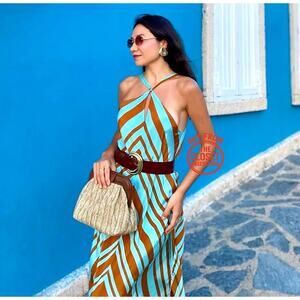 mango green striped dress Women's Polished Play Green Stripe Cotton Sleeveless Maxi Dress | Size: S main image 0